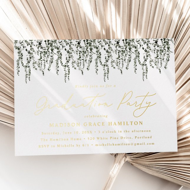 Watercolor Vines Graduation Party Foil Invitation (Creator Uploaded)
