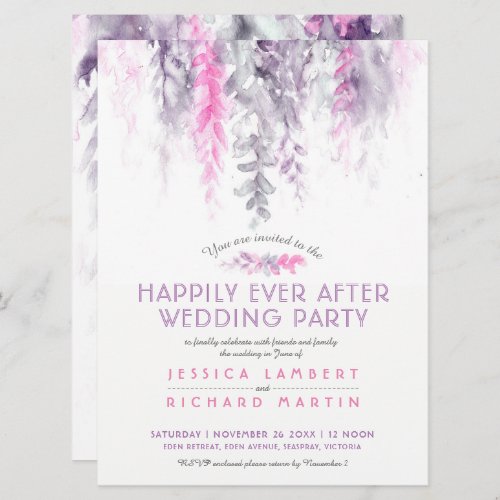 Watercolor vines indigo after the wedding party invitation