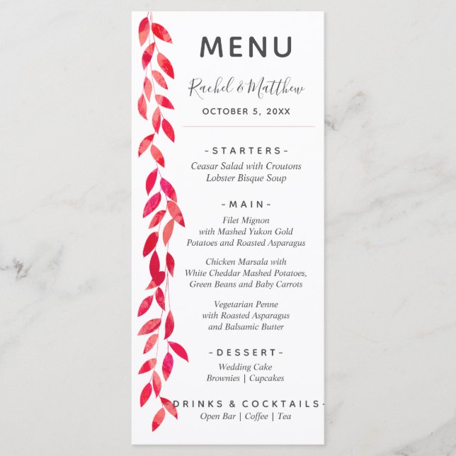 Watercolor Vines Wedding Menu (Front)