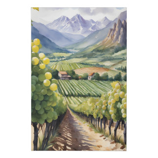 Watercolor Vineyard Faux Canvas Print