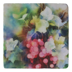 Watercolor Vineyard Grapes and Leaves Trivet