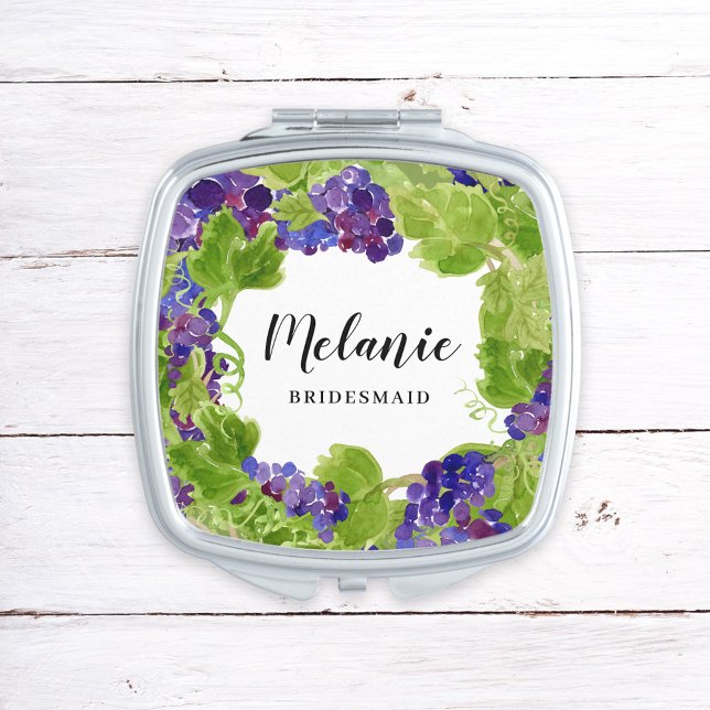 Watercolor Vineyard Grapes Bridesmaid Name Compact Mirror (Creator Uploaded)