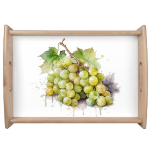 Watercolor Vineyard Grapes Rustic Wine Artwork Serving Tray
