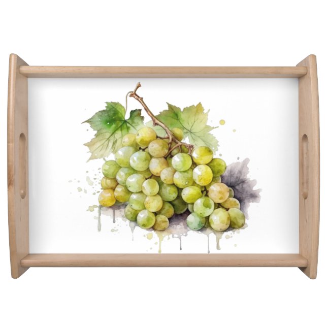 Watercolor Vineyard Grapes Rustic Wine Artwork Serving Tray (Front)