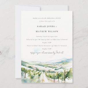 Watercolor Vineyard Landscape Rehearsal Dinner Invitation