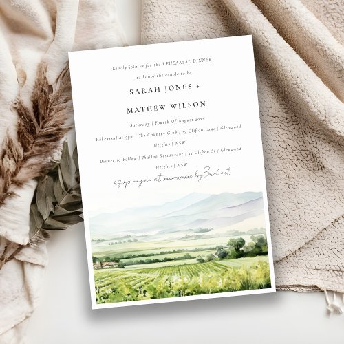 Watercolor Vineyard Landscape Rehearsal Dinner Invitation