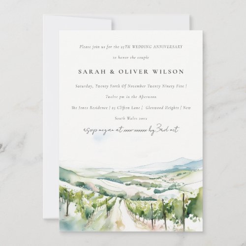Watercolor Vineyard Landscape Wedding Anniversary Invitation