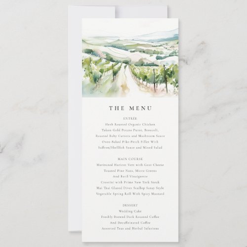 Watercolor Vineyard Landscape Wedding Menu Card