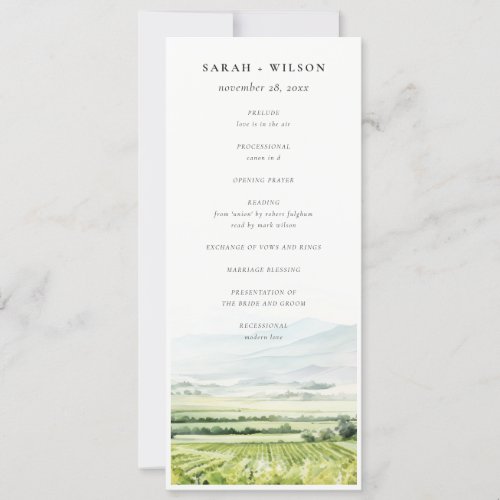 Watercolor Vineyard Landscape Wedding Program