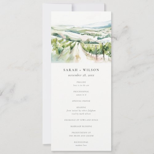 Watercolor Vineyard Landscape Wedding Program