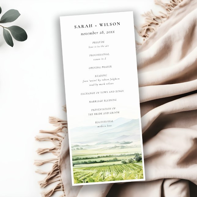 Watercolor Vineyard Landscape Wedding Program (Creator Uploaded)