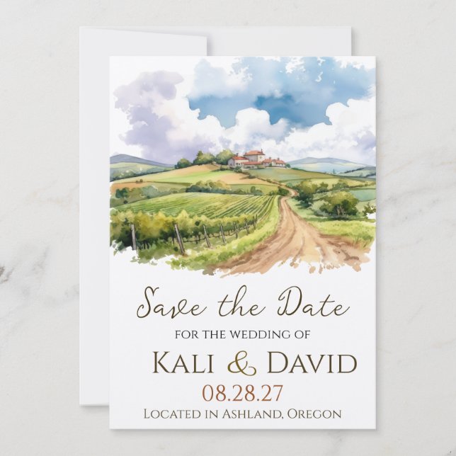Watercolor Vineyard Save the Date (Front)