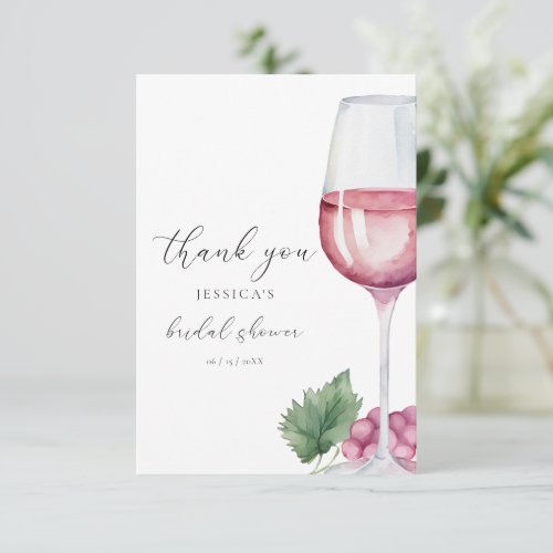 Watercolor Vino before Vows Bridal Shower  Thank You Card