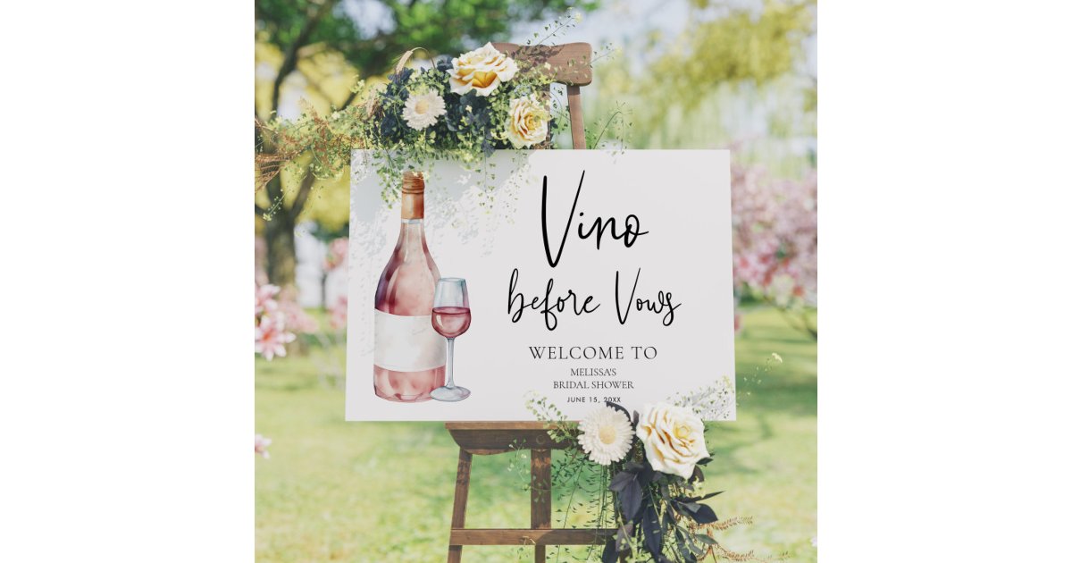 Watercolor Vino Before Vows Bridal Shower Welcome Foam Board | Zazzle