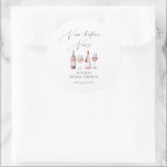 Watercolor Vino before Vows Favors  Classic Round Sticker<br><div class="desc">This elegant bridal shower collection is perfect for wine themed bridal showers. It has a calligraphy script "Vino before Vows" title and watercolor bottles and glasses of pink and red wine.</div>