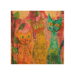 Watercolor Vintage Abstract Cat (2) Wood Wall Art
