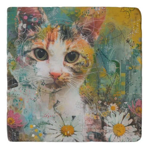Watercolor Vintage Abstract Cat 3 Trivet