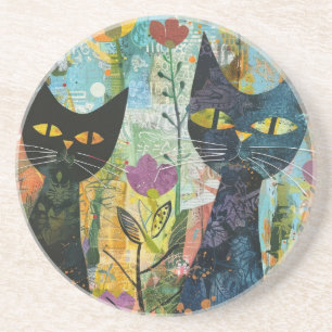 Watercolor Vintage Abstract Cat (4) Coaster