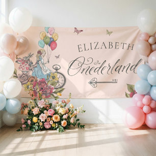 Watercolor Vintage Alice In ONEderland Birthday Banner