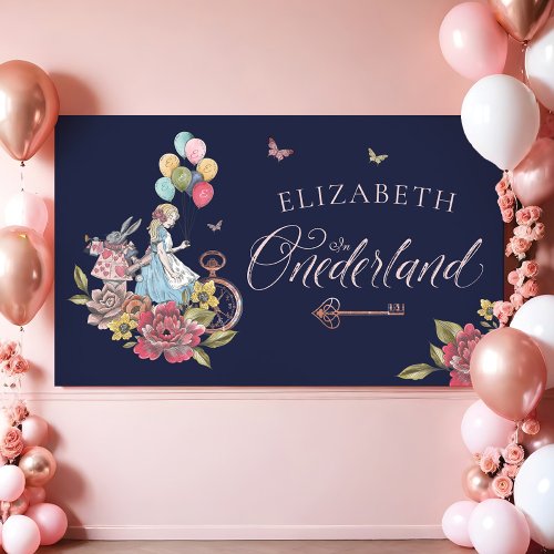 Watercolor Vintage Alice In ONEderland Birthday Banner