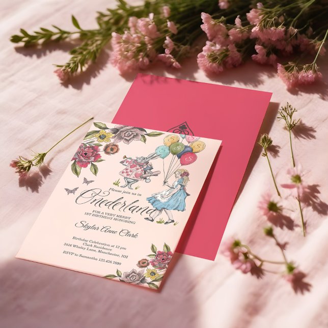 Watercolor Vintage Alice In ONEderland Birthday Invitation (Watercolor Vintage Alice In ONEderland Birthday Invitation)