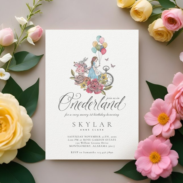 Watercolor Vintage Alice In ONEderland Birthday Invitation (Watercolor Vintage Alice In ONEderland Birthday Invitation)