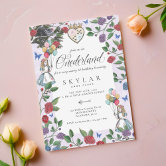 Watercolor Vintage Alice In Wonderland Birthday Invitation
