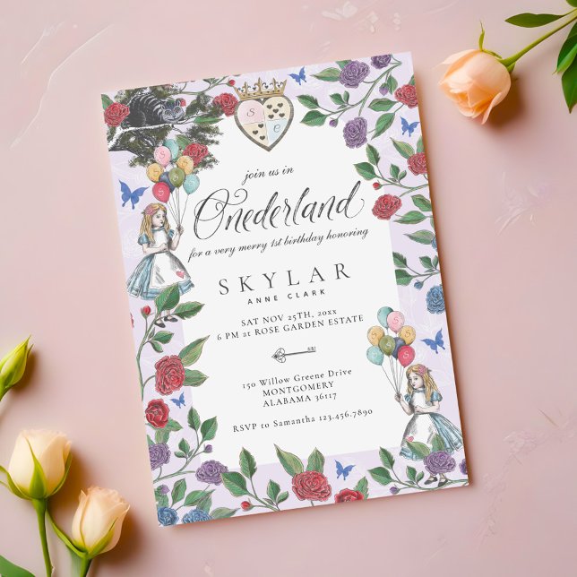 Watercolor Vintage Alice In Onederland Birthday Invitation (Watercolor Vintage Alice In Onederland Birthday Invitation)