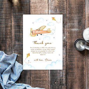 Watercolor Vintage Aviator Airplane Baby Shower Thank You Card