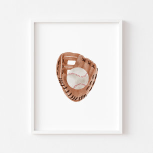 Watercolor vintage baseball glove poster