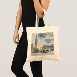 Watercolor Vintage Big Ben London – Retro British Tote Bag
