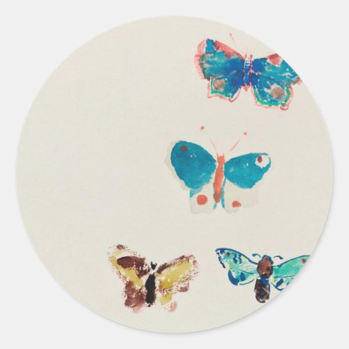 Watercolor vintage blue butterflies Odilon Redon  Classic Round Sticker