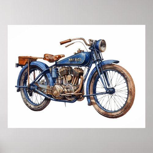 Watercolor Vintage Blue Motorcycle  Poster