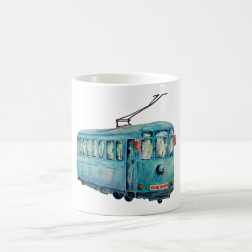 Watercolor Vintage Blue Trolley Car Mug