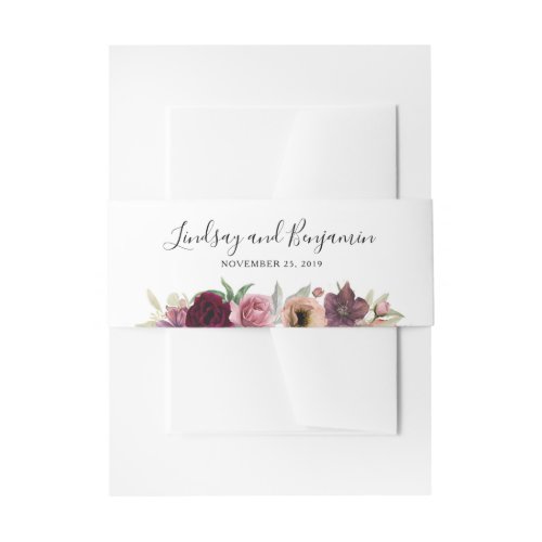 Watercolor Vintage Blush and Burgundy Wedding Invitation Belly Band