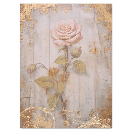 Watercolor vintage blush roses gold foil ornaments tissue paper