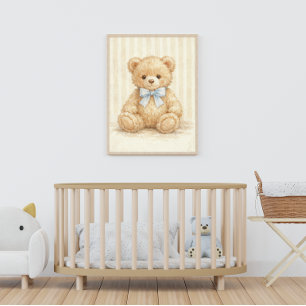 Watercolor Vintage Boho Nursery Teddy Bear Poster