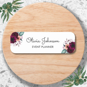 Watercolor Vintage Boho Purple Flower Floral Name Tag