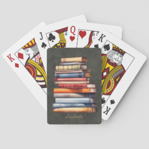 Watercolor Vintage Bookstack Custom Poker Cards