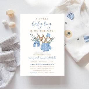 Watercolor Vintage Boy Boho Baby Shower Invitation