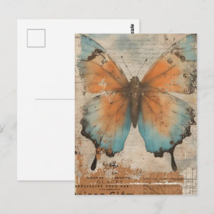Watercolor Vintage Butterfly Collage Postcard