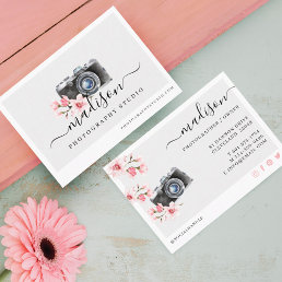 Watercolor Vintage Camera &amp; Florals Photography Business Card