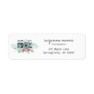 Watercolor Vintage Camera Return Address Label