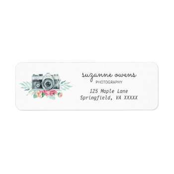 Watercolor Vintage Camera Return Address Label by NoteworthyPrintables at Zazzle