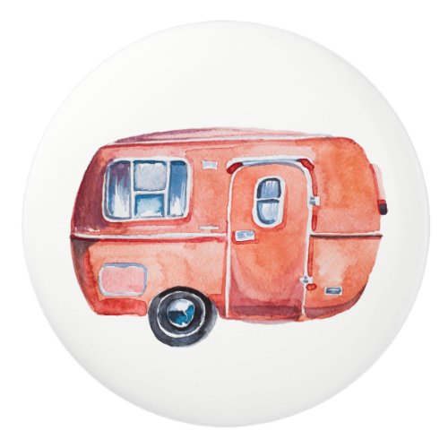 Watercolor Vintage Camper Trailer Knob Pull v 1