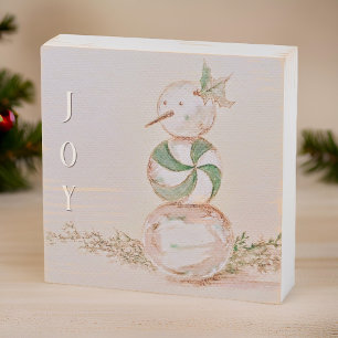 Watercolor Vintage Candy Snowman Christmas Wooden Box Sign