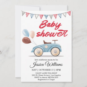 Watercolor Vintage Car Baby Shower Invitation