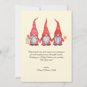 Watercolor Vintage Christmas Caroling Gnomes Holiday Card