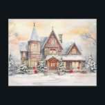 Watercolor Vintage Christmas House Holiday Postcard<br><div class="desc">Make Memories With Your Family This Christmas</div>