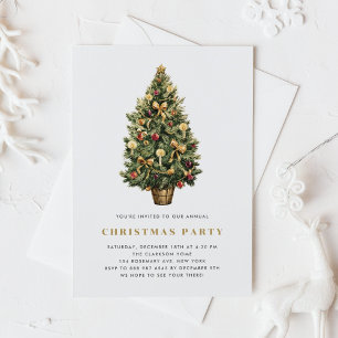Watercolor Vintage Christmas Tree Christmas Party Invitation